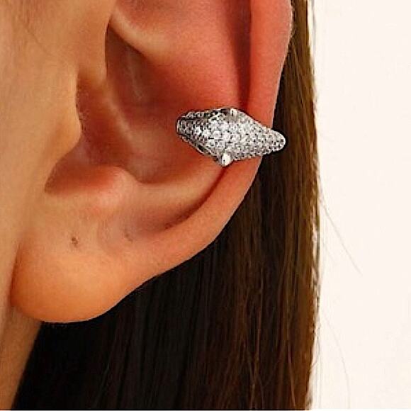 Silver Zircon Leopard Cuff Earring, Cartilage, Minimalist - Picture 3 of 8